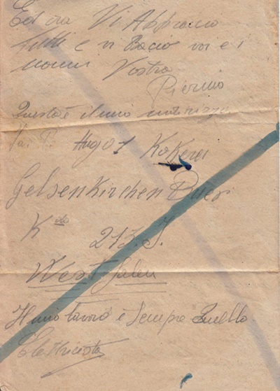 Kriegsgefangenenpost, Pietro Farina schreibt im Oktober 1944 an seine Familie, Orginalbrief in italienischer Sprache